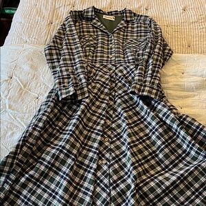 Tatyana by Bettie Page Plaid Long Sleeve Swing Dress- Vintage